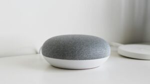 A decicated white noise machine on a table.